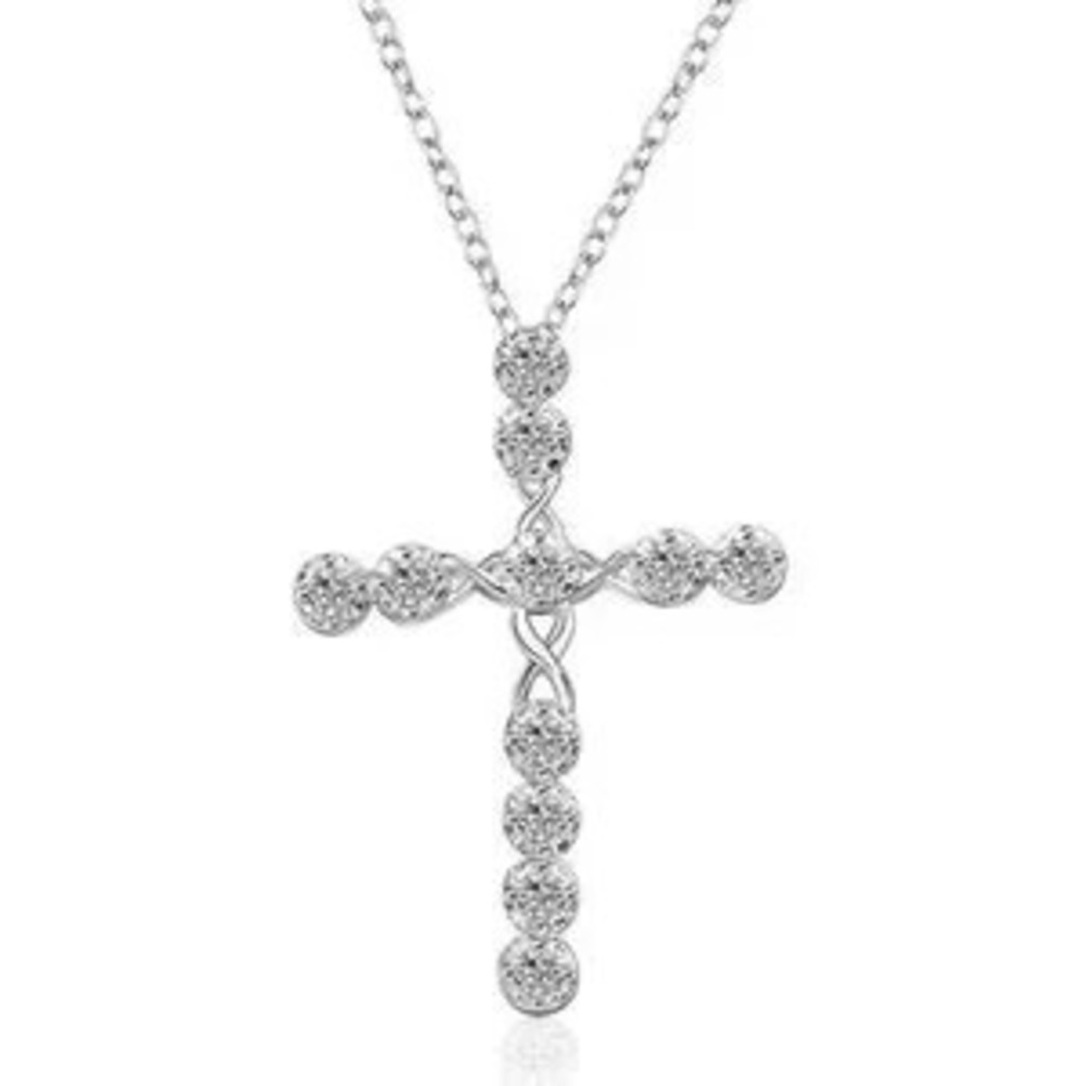 Silver Zirconia Shiny Cross Pendant Necklace